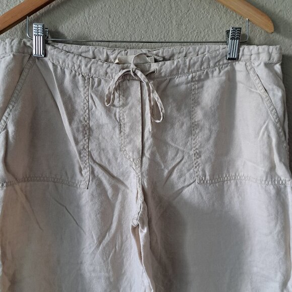🩵LONDONJEAN Modern Coastal Minimalist Tan Linen Wide Leg Capris Pants Size MM - Picture 4 of 7